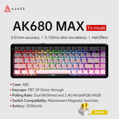 AJAZZ AK680 MAX Mechanical Keyboard HE Hall Effect Switch 60% 8k/1K RGB Wired/Wireless Gaming Rapid Trigger Magnetic Keyboard