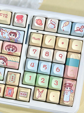 150 Keys Cat Keycap Dma Pbt Theme Keycap Cartoon Cat Diy Mechanical Keyboard Cute White Keycap Chinese Style Animation Keycaps