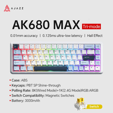 AJAZZ AK680 MAX Mechanical Keyboard HE Hall Effect Switch 60% 8k/1K RGB Wired/Wireless Gaming Rapid Trigger Magnetic Keyboard
