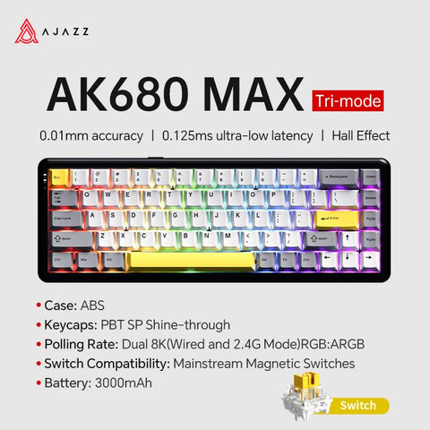 AJAZZ AK680 MAX Mechanical Keyboard HE Hall Effect Switch 60% 8k/1K RGB Wired/Wireless Gaming Rapid Trigger Magnetic Keyboard