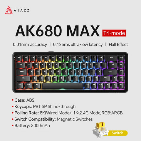 AJAZZ AK680 MAX Mechanical Keyboard HE Hall Effect Switch 60% 8k/1K RGB Wired/Wireless Gaming Rapid Trigger Magnetic Keyboard