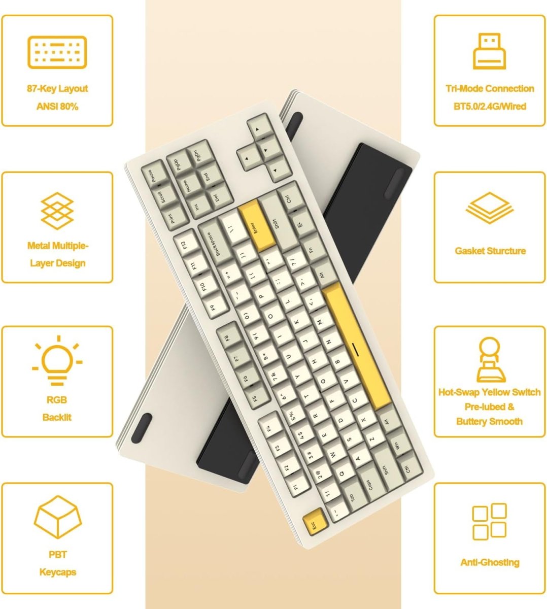 AJAZZ AKC087 TKL Layout Tri - Mode Mechanical Keyboard - Black - KeyArtisan