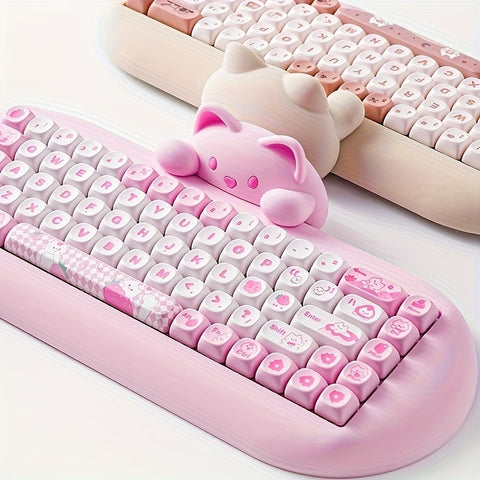 YUNZII 65% Wireless Mechanical Gaming Keyboard, Pink Hot Swap BT5.0/2.4G/Wired, RGB Backlit NKRO, Cute Cat Silicone Ergonomic Keyboard for Win/Mac, C68, New Year Gift