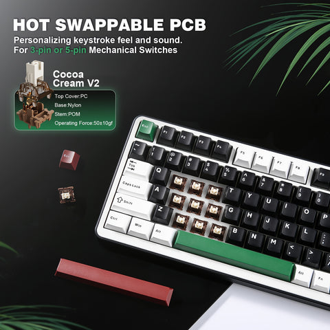 YUNZII B75 PRO Wireless Gaming Keyboard - 75% Compact Design with RGB, Hot-Swappable Mechanical Switches, Ergonomic Gasket Mount, and Multi-Connectivity (Wireless/Type-C/2.4G) - Black