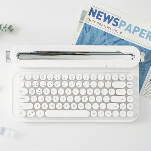 YUNZII ACTTO B303/B305 Wireless Vintage Typewriter Keyboard, 75% Layout Retro Aesthetic Keyboard, 84 Keys BT Keyboard with Integrated Stand for Multi-Device, Membrane Keyboard with Cute Round Keycaps for Win/Mac/iOS/Android
