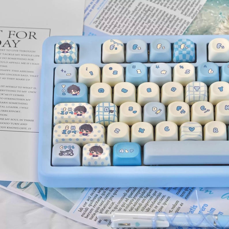 Chibi Keyboard Blue Artisan Chibi Style Anime Keycap Set – KeyArtisan
