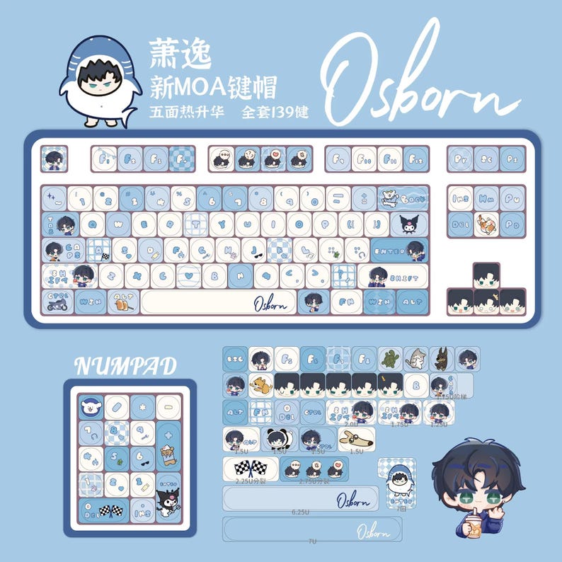 Chibi Keyboard Blue Artisan Chibi Style Anime Keycap Set – KeyArtisan