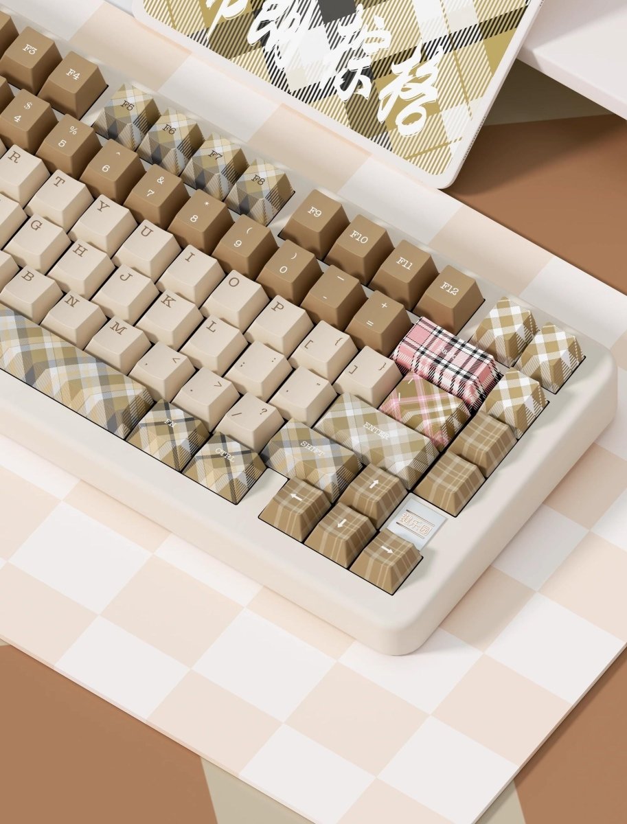 British Style Brown Retro Plaid Keycap Set - KeyArtisan