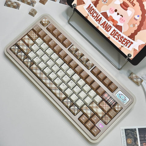 British Style Brown Retro Plaid Keycap Set - KeyArtisan