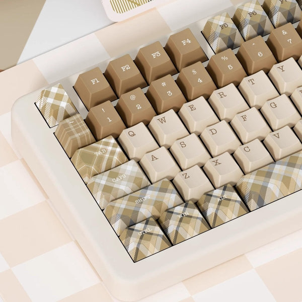British Style Brown Retro Plaid Keycap Set - KeyArtisan