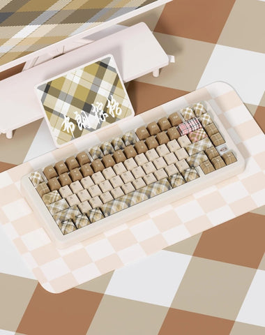 British Style Brown Retro Plaid Keycap Set - KeyArtisan