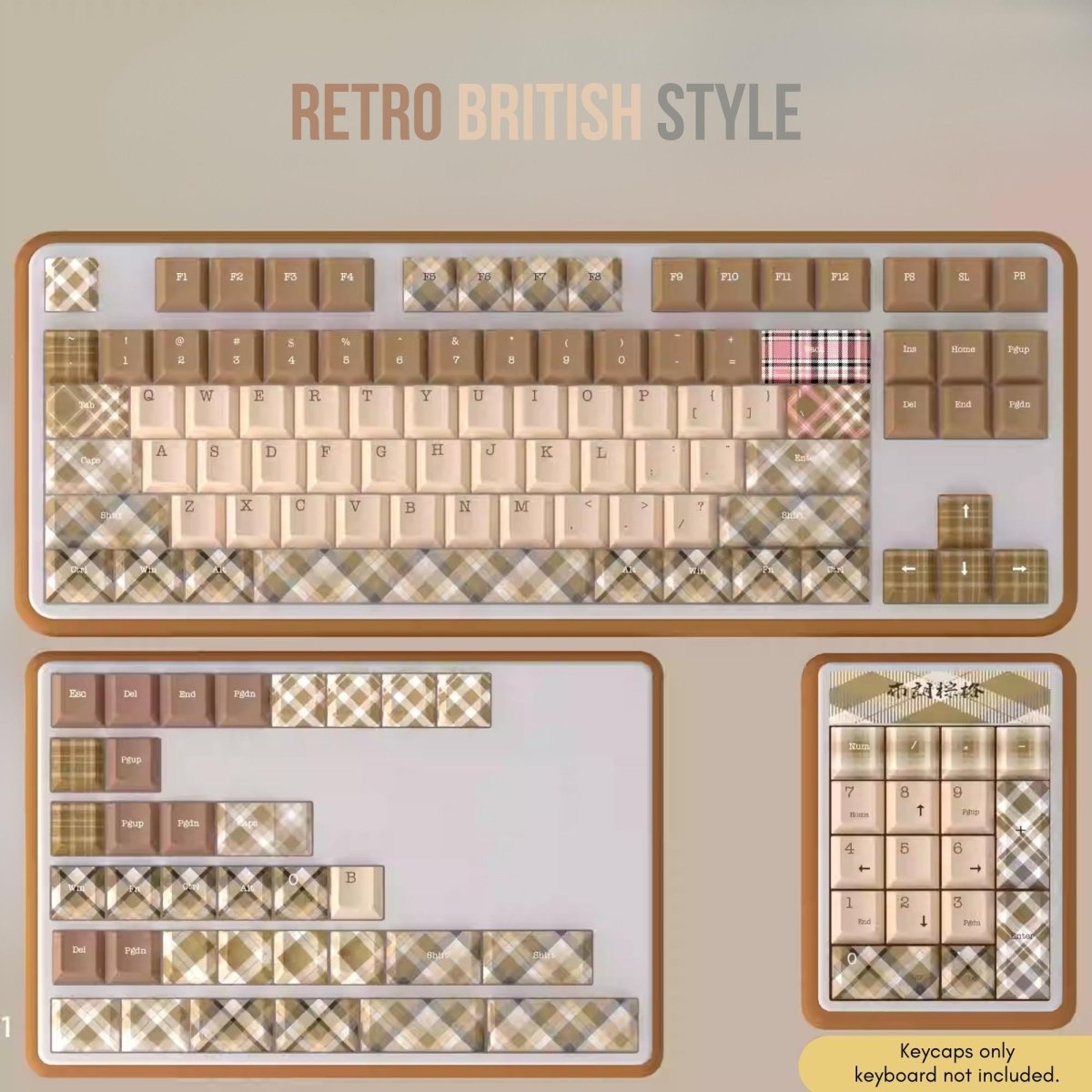 British Style Brown Retro Plaid Keycap Set - KeyArtisan