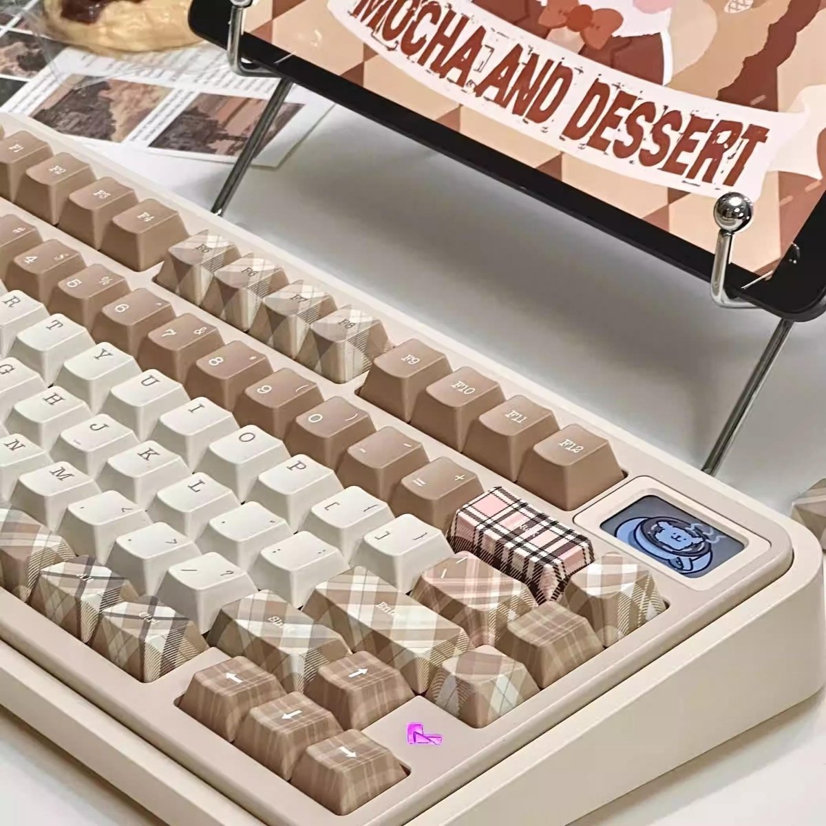 British Style Brown Retro Plaid Keycap Set - KeyArtisan