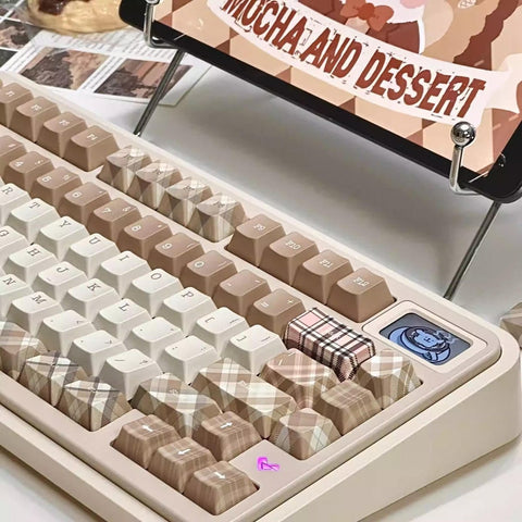 British Style Brown Retro Plaid Keycap Set - KeyArtisan