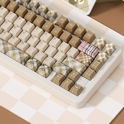 British Style Brown Retro Plaid Keycap Set - KeyArtisan