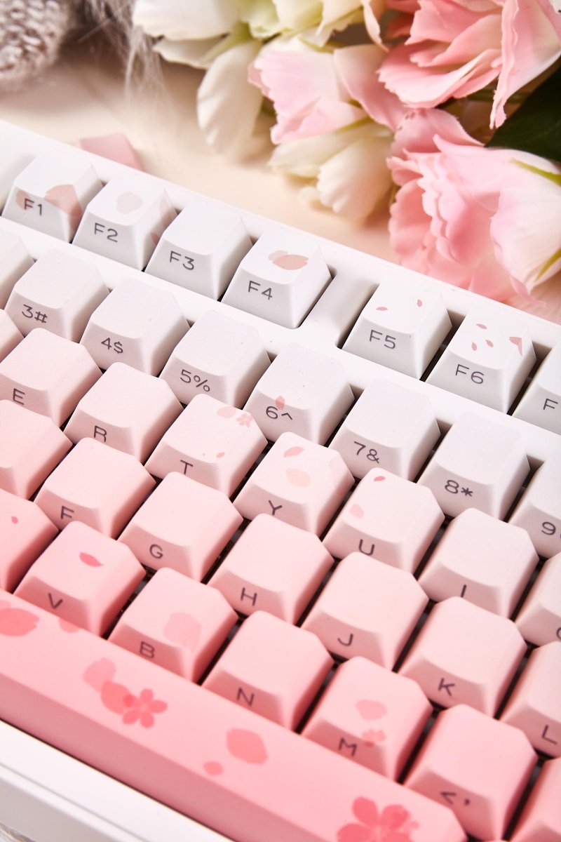 Cherry Blossom Theme Gradient Pink Keycap Set - KeyArtisan