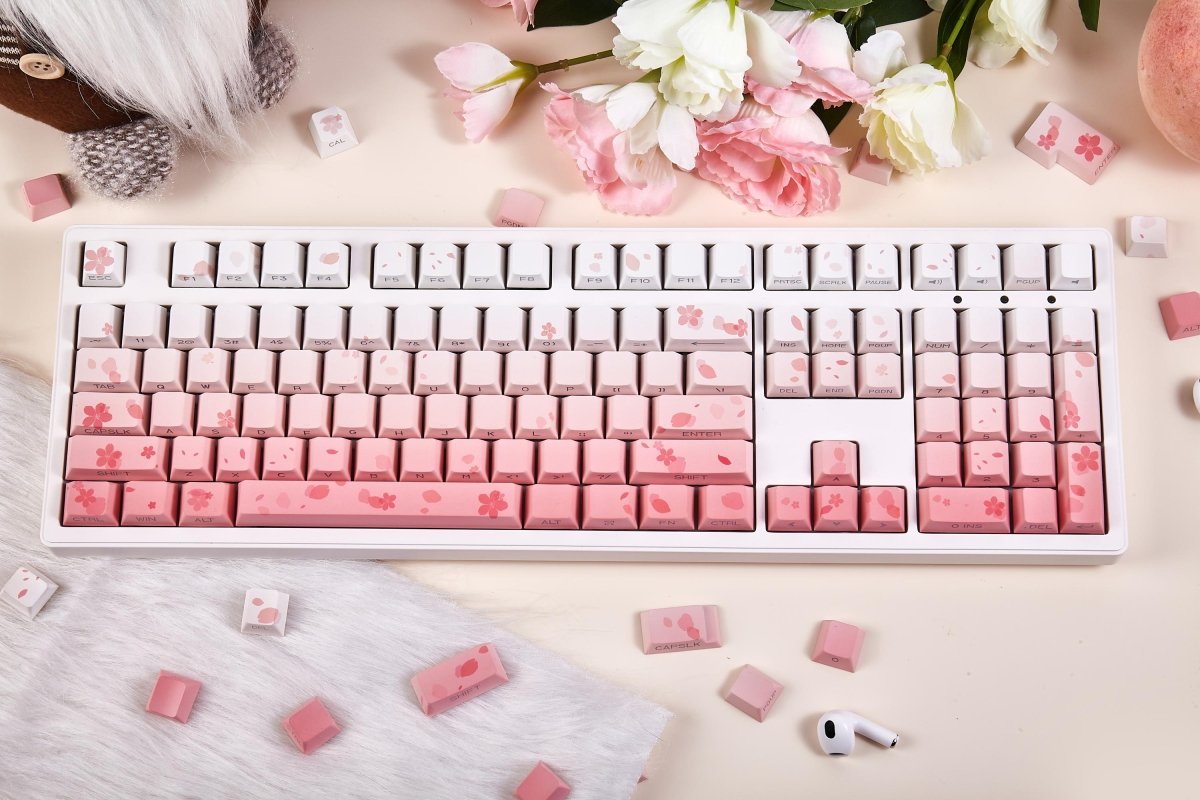 Cherry Blossom Theme Gradient Pink Keycap Set - KeyArtisan