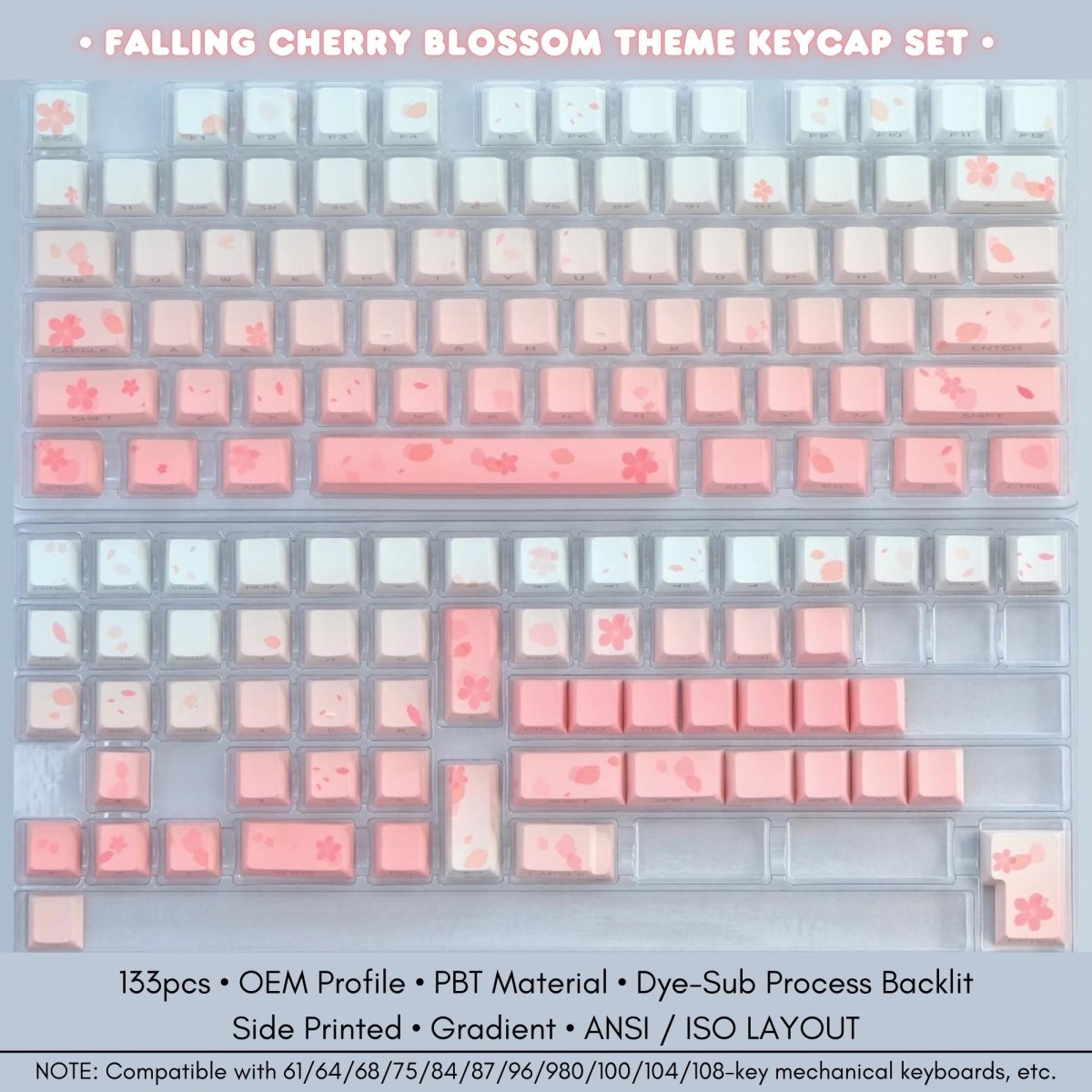 Cherry Blossom Theme Gradient Pink Keycap Set - KeyArtisan