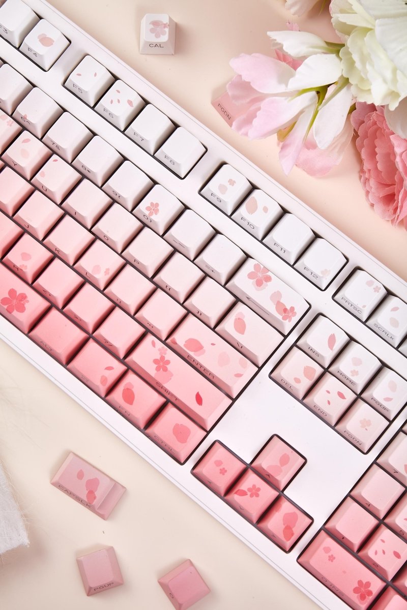 Cherry Blossom Theme Gradient Pink Keycap Set - KeyArtisan