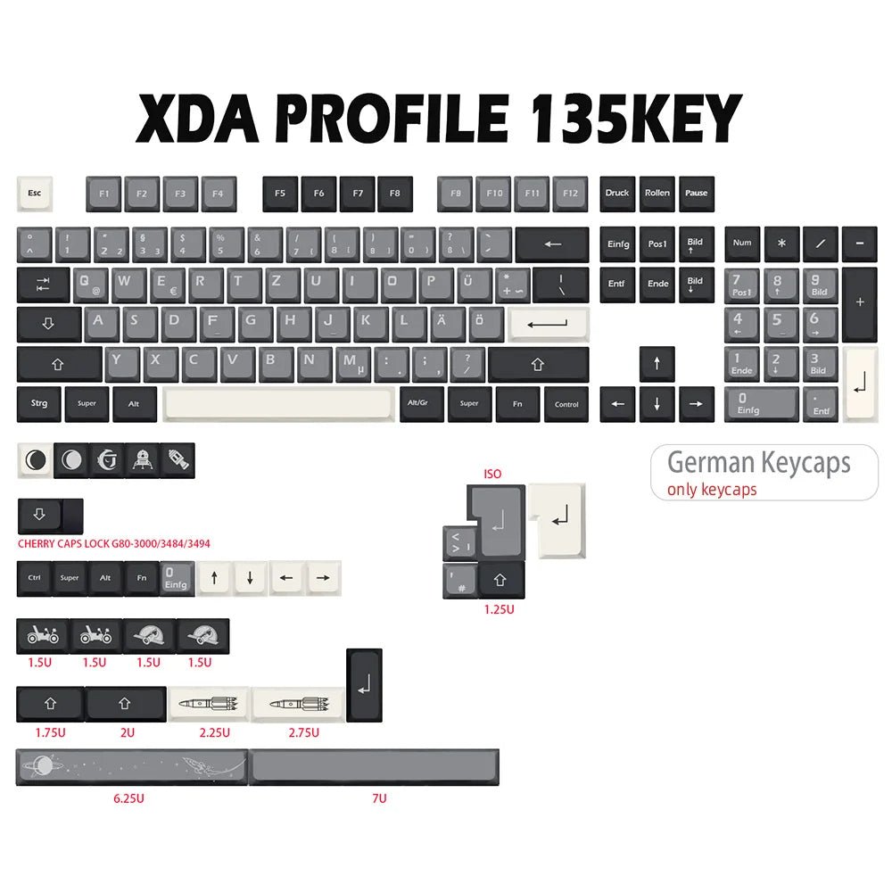 Cool Black Apollo Theme PBT XDA Keycap Set - KeyArtisan