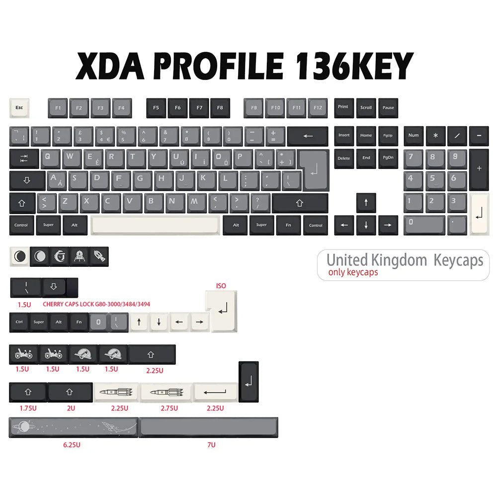 Cool Black Apollo Theme PBT XDA Keycap Set - KeyArtisan