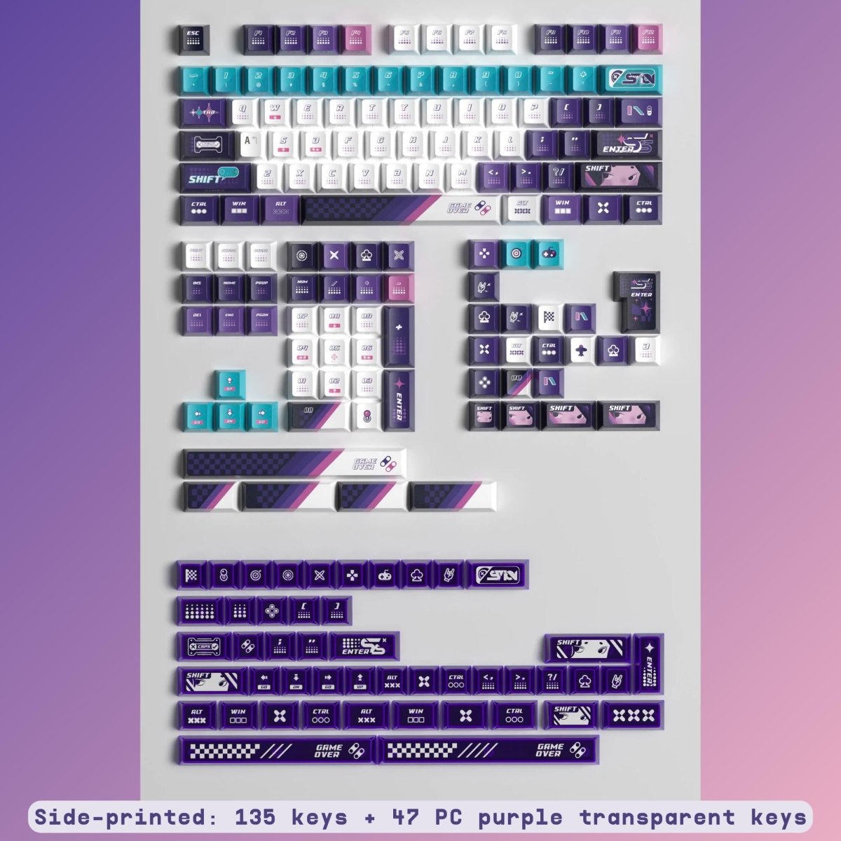 Cool Gaming Theme Purple Backlit Keycap Set - KeyArtisan