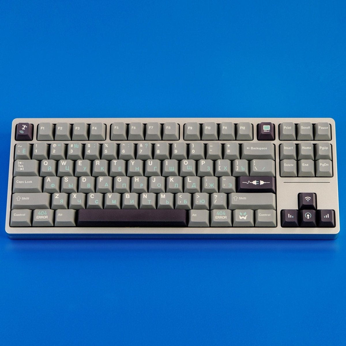 Cool Gray Binary Mist Theme Russian Keycap Set - KeyArtisan