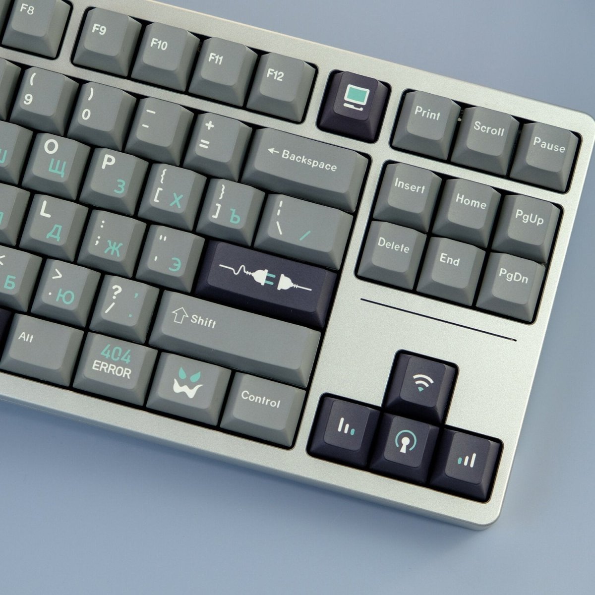 Cool Gray Binary Mist Theme Russian Keycap Set - KeyArtisan