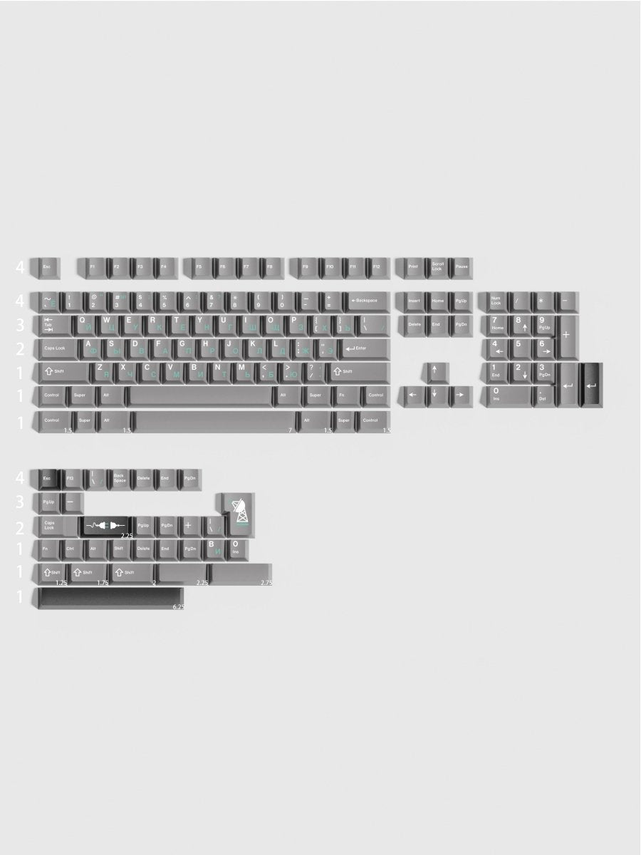 Cool Gray Binary Mist Theme Russian Keycap Set - KeyArtisan