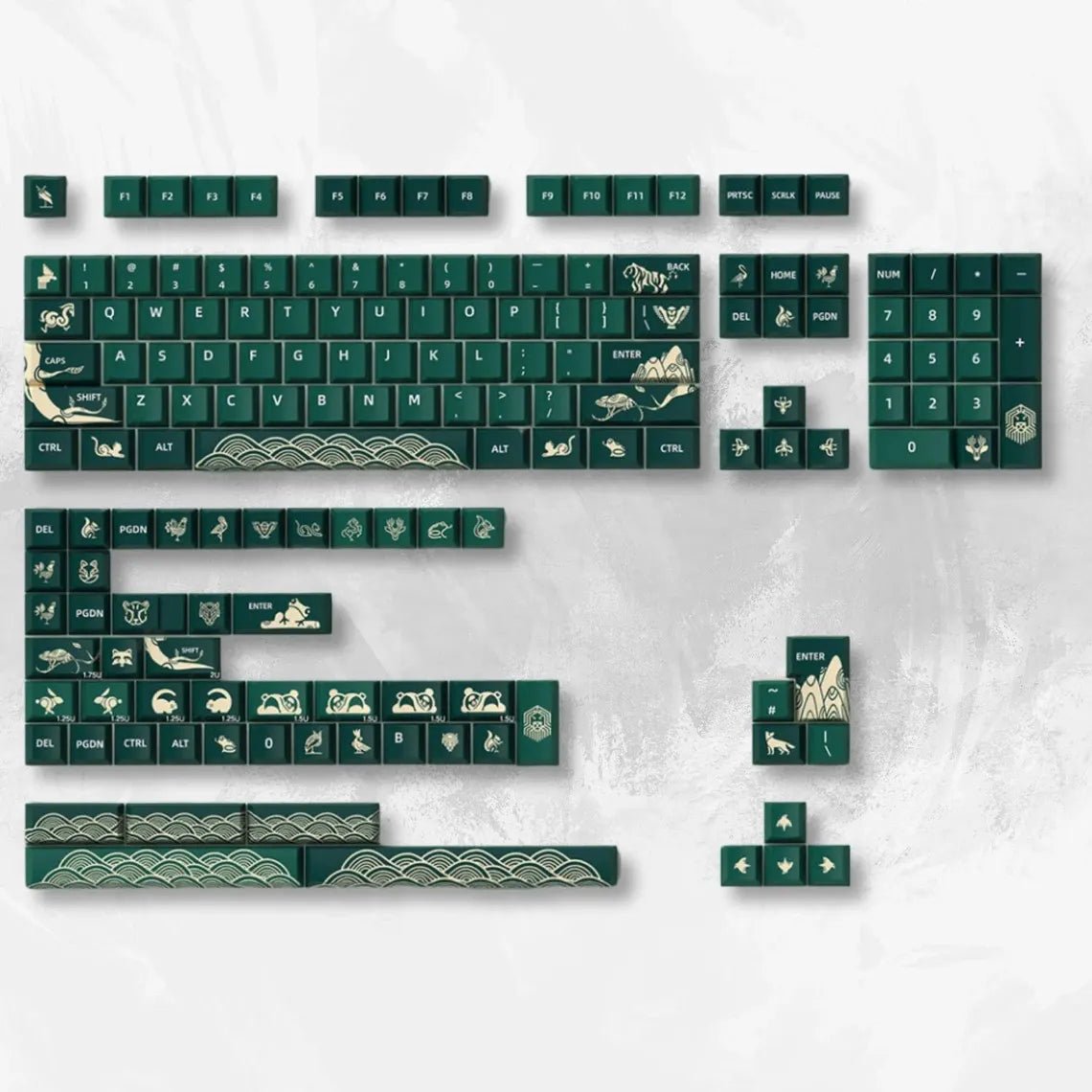 Cool Green Animal Forest Theme Keycap Set - KeyArtisan