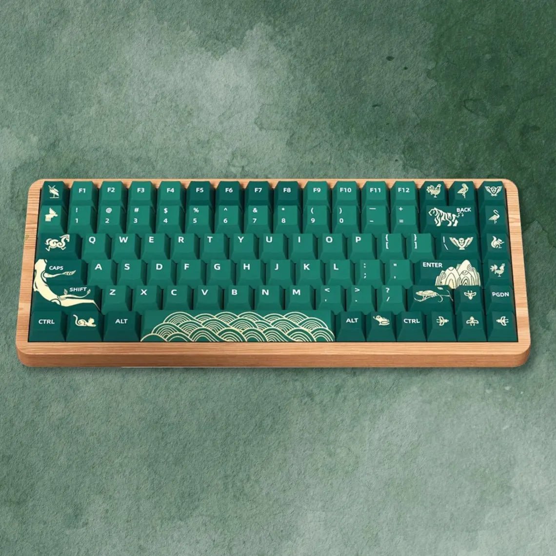 Cool Green Animal Forest Theme Keycap Set - KeyArtisan