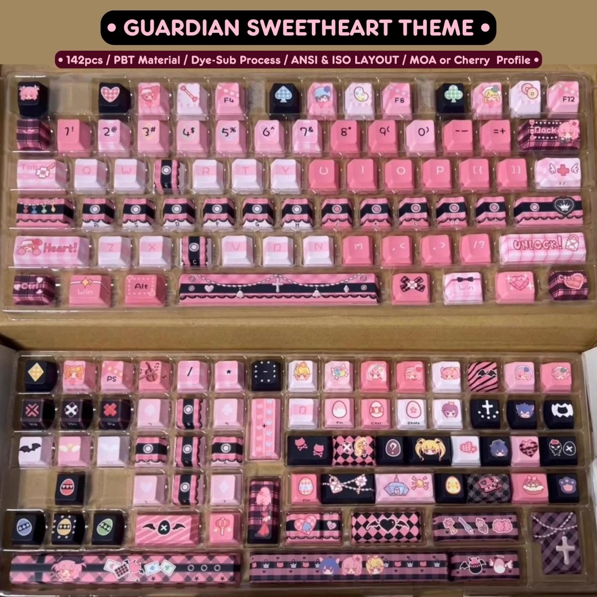 Cool Guardian Theme PBT MOA Pink Keycap Set - KeyArtisan