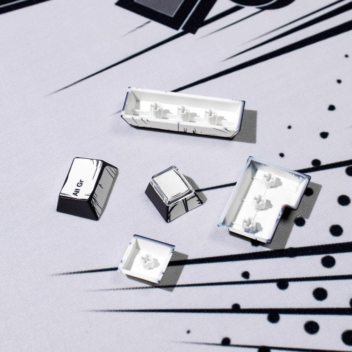 Cool Manga Theme Black & White Graffiti Keycap Set - KeyArtisan