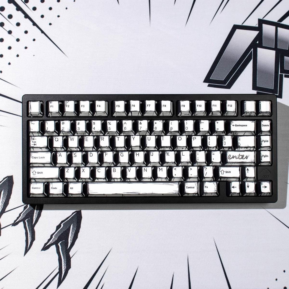 Cool Manga Theme Black & White Graffiti Keycap Set - KeyArtisan