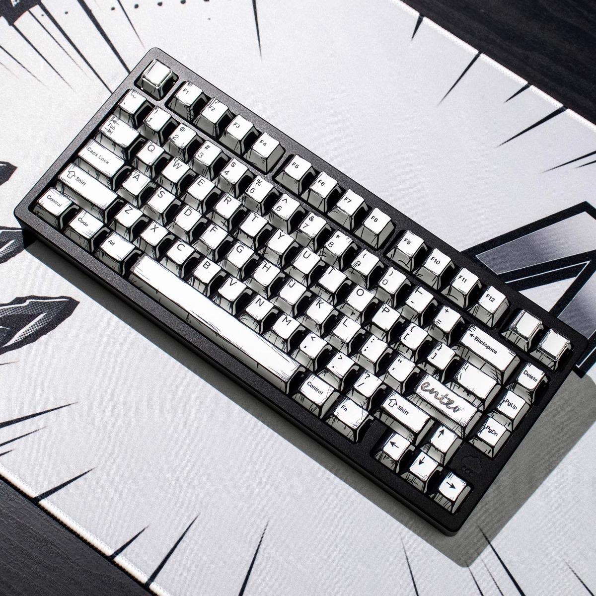 Cool Manga Theme Black & White Graffiti Keycap Set - KeyArtisan