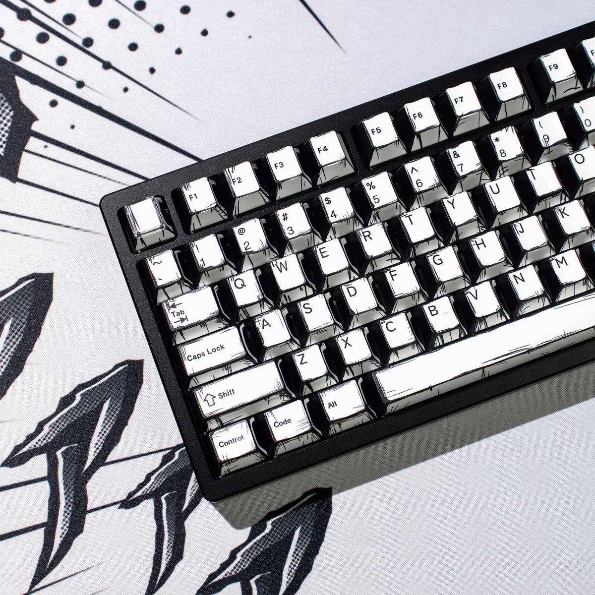 Cool Manga Theme Black & White Graffiti Keycap Set - KeyArtisan