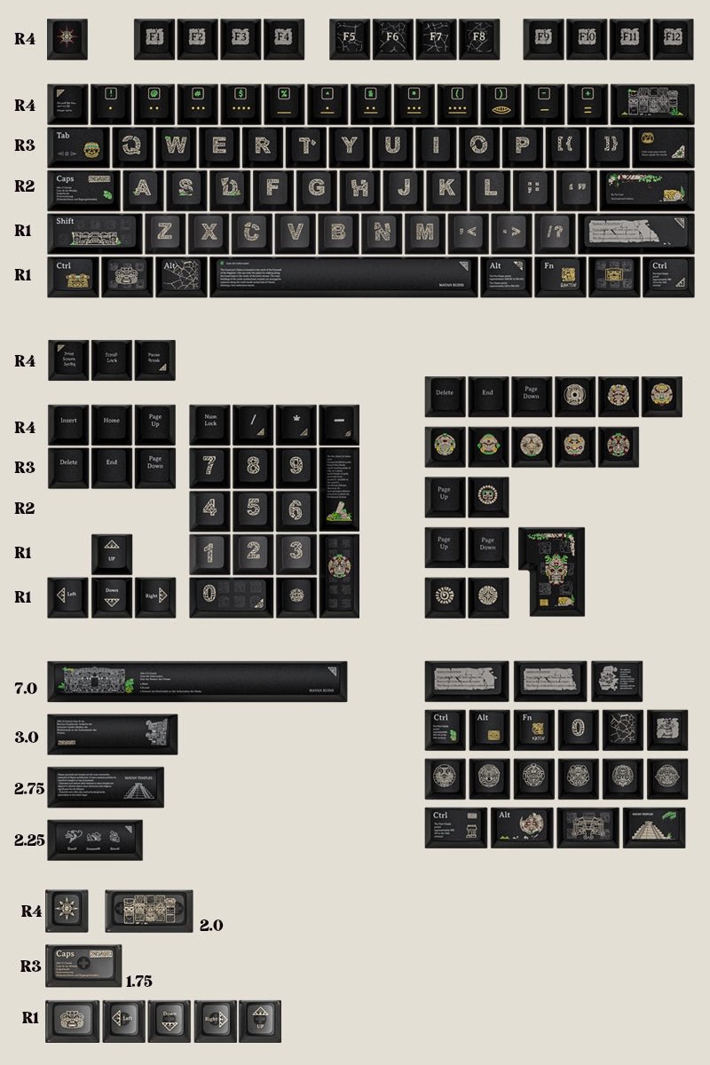 Cool Maya Aztec Theme Backlit Keycap Set - KeyArtisan