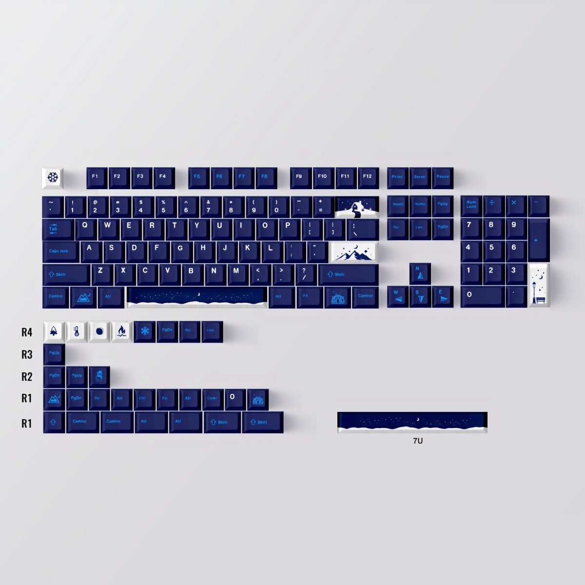 Cool Snowy Night Theme Gradient Keycap Set - KeyArtisan