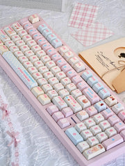 Cute Birthday Cat Theme Pink Keycap Set - KeyArtisan
