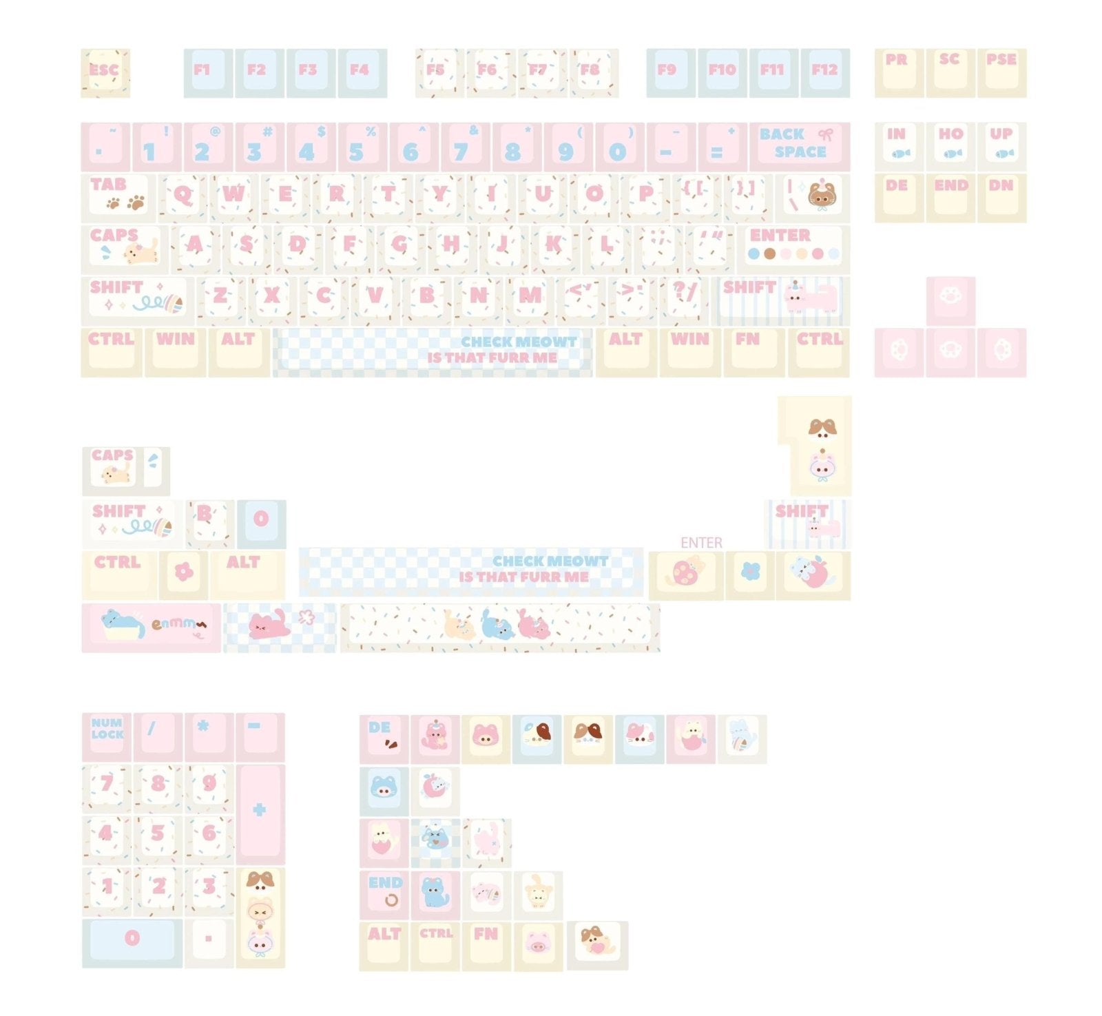 Cute Birthday Cat Theme Pink Keycap Set - KeyArtisan