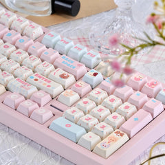 Cute Birthday Cat Theme Pink Keycap Set - KeyArtisan