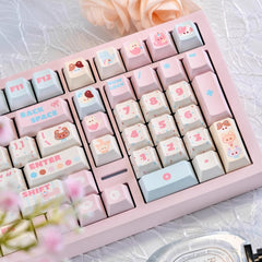Cute Birthday Cat Theme Pink Keycap Set - KeyArtisan