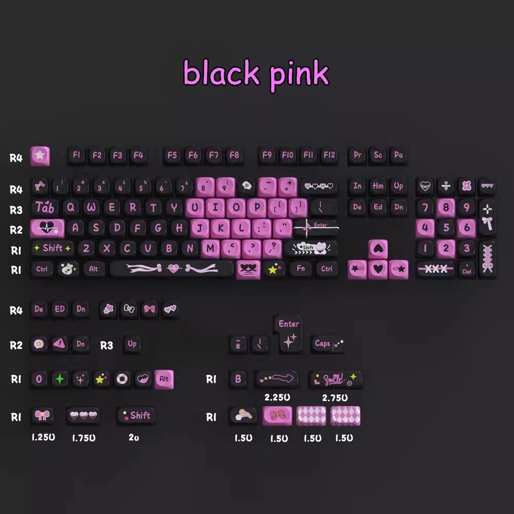 Cute Black & Pink Love Theme Artisan Keycap Set - KeyArtisan