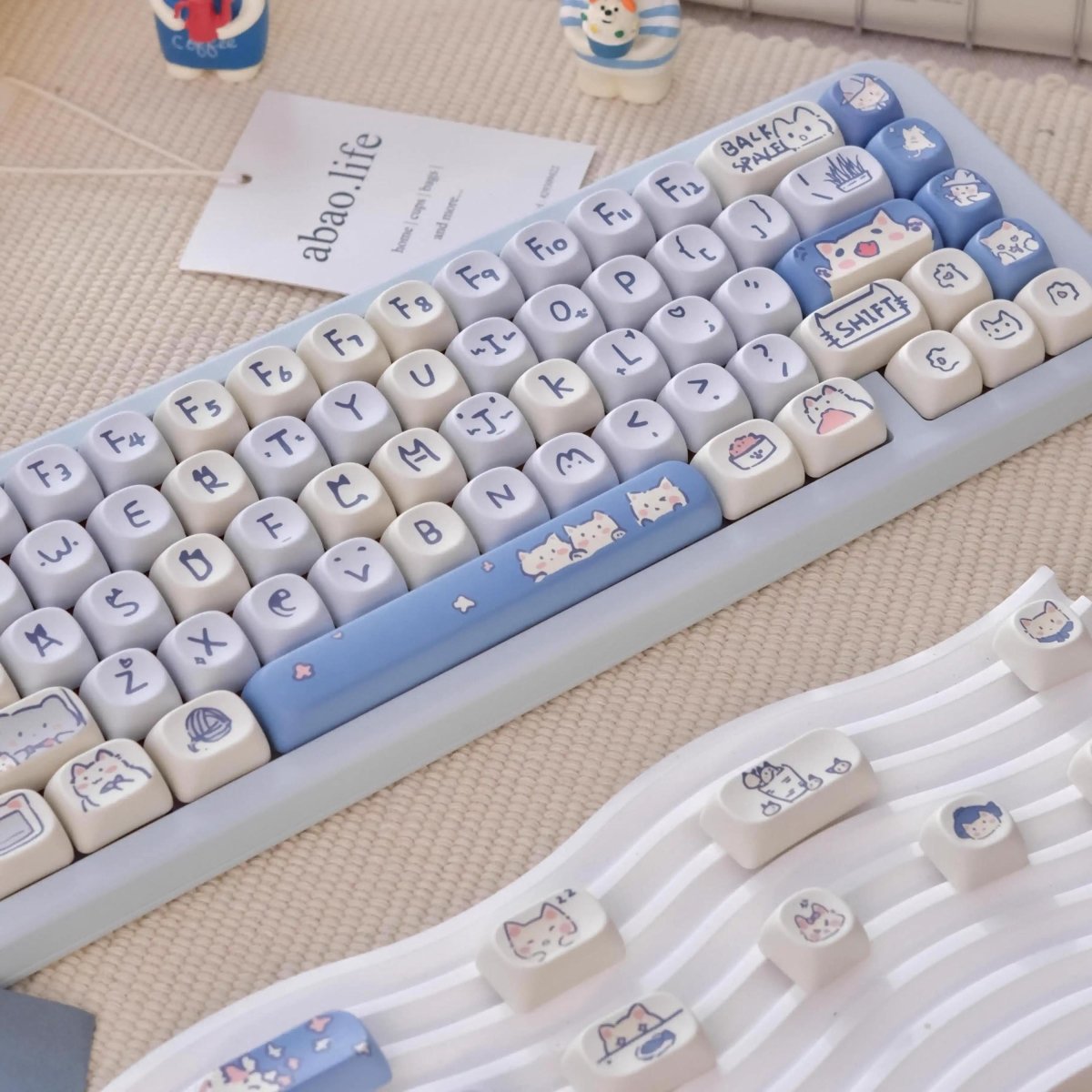 Cute Blue Cat Meow Theme Artisan Keycap Set - KeyArtisan