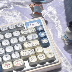 Cute Blue Cat Meow Theme Artisan Keycap Set - KeyArtisan