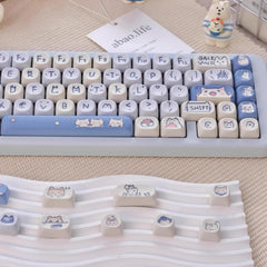 Cute Blue Cat Meow Theme Artisan Keycap Set - KeyArtisan