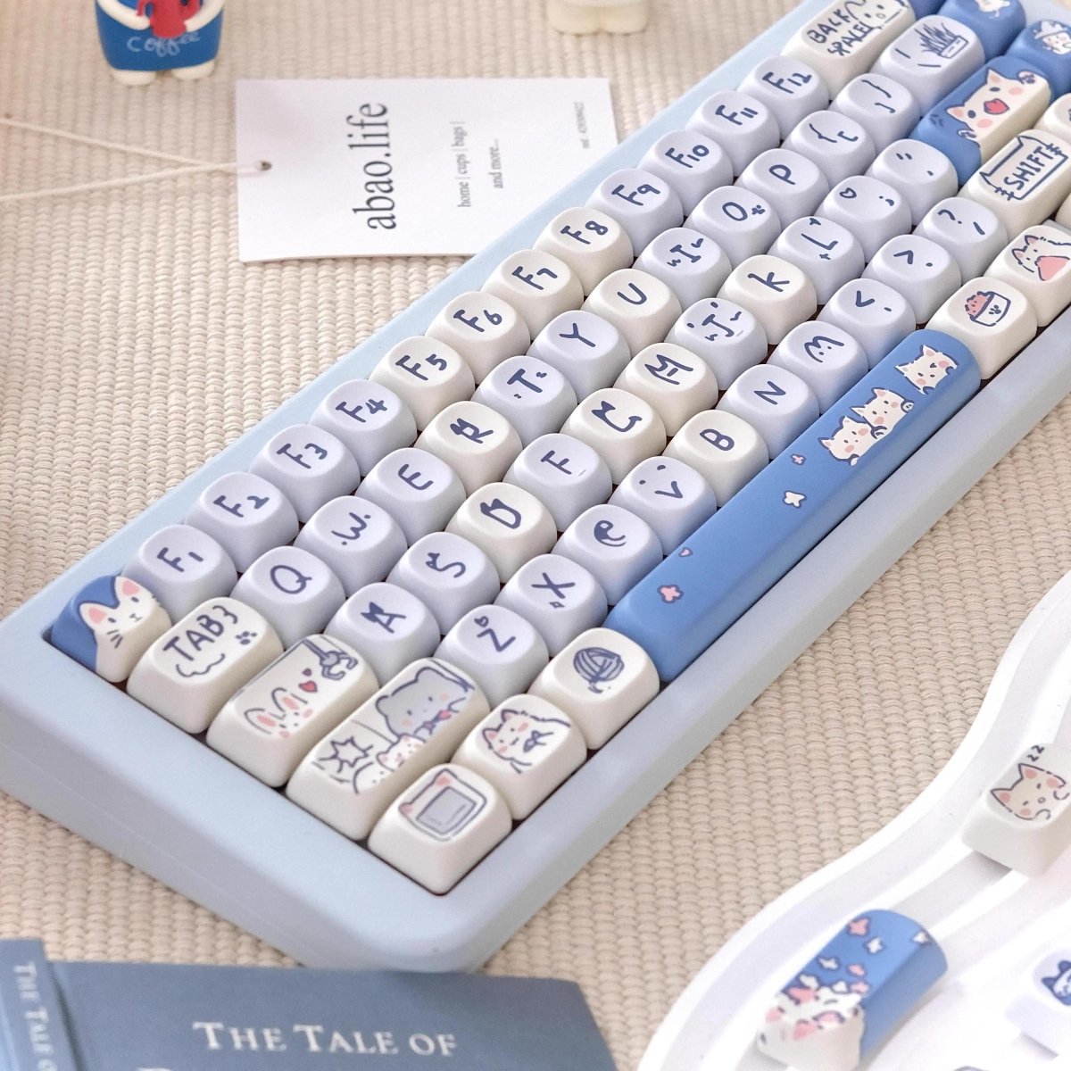 Cute Blue Cat Meow Theme Artisan Keycap Set - KeyArtisan