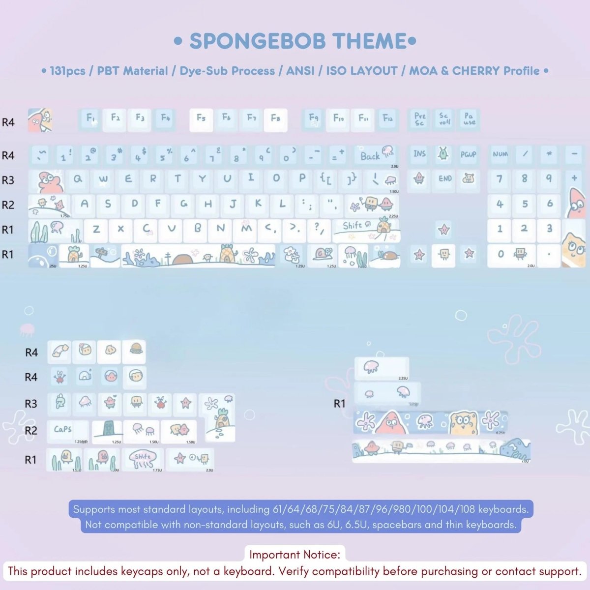 Cute Blue Gradient Spongebob Theme Artisan Keycap Set - KeyArtisan