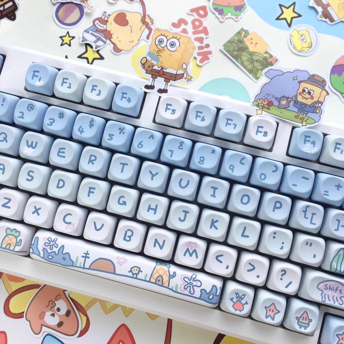 Cute Blue Gradient Spongebob Theme Artisan Keycap Set - KeyArtisan