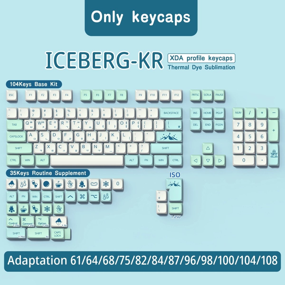 Cute Blue Iceberg Theme PBT XDA Keycap Set | Multi - Language Layouts - KeyArtisan